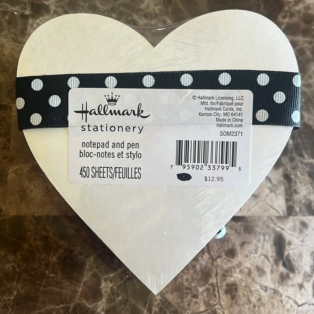 Brand New Hallmark Stationary Heart Red Polka Dot Floral 500-Sheet Note Pad Pen